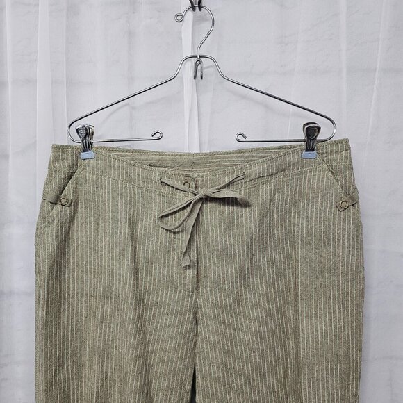 JH Collectibles Green Orange Striped Crop Pants Linen Blend Boho 12 - Picture 2 of 14